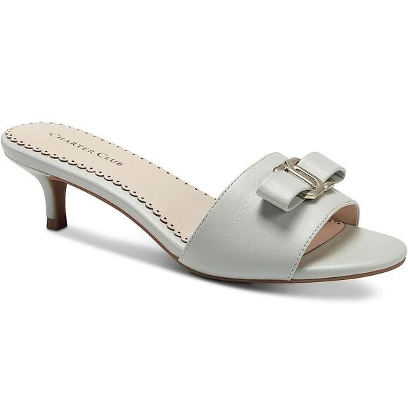 Charter Club Women Tessaa Kitten Heel Slide Sandals Size US 8.5M Soft Mist PU - Picture 1 of 5